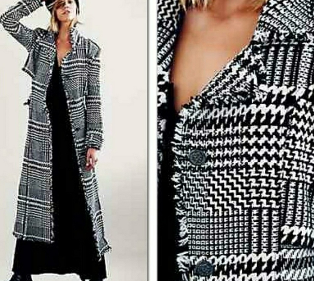 Free People Wool Houndstooth Maxi coat sz 8 NWT - Picture 4 of 7